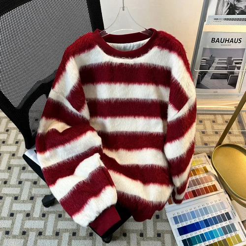 Suéter Retro Unisex Holgado De Punto Jacquard