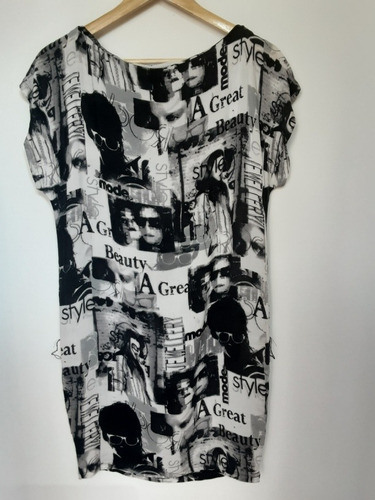 Imagen 10 de 10 de Vestido Estampado Periódico, Cerrado Manga Corta, Talla S