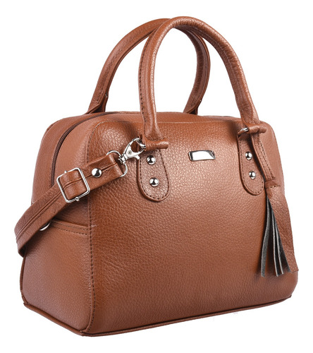 Bolsa Para Dama 100% Piel Modelo Paulina Color Miel Miel Lisa Metal Miel