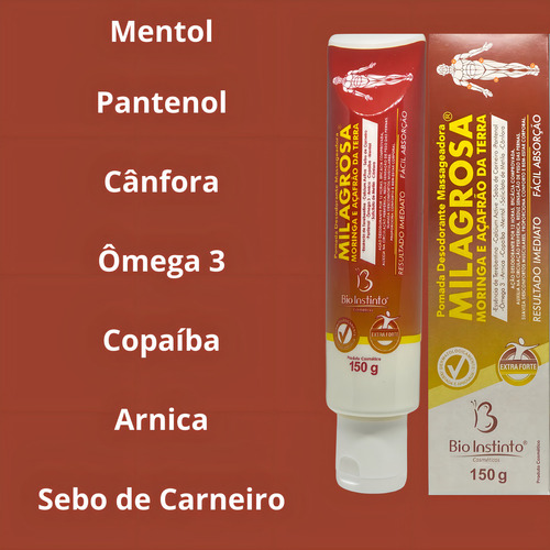 Kit 12 Bio Instinto Moringa y Cúrcuma Pomada de Masaje Milagrosa alivia la sensación de cansancio tras las molestias musculares