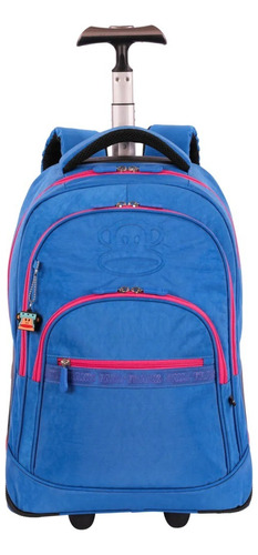 Mochila De Carrinho Paul Frank T03 Premium 2 Rodas Sestini Cor Azul Desenho do tecido Liso