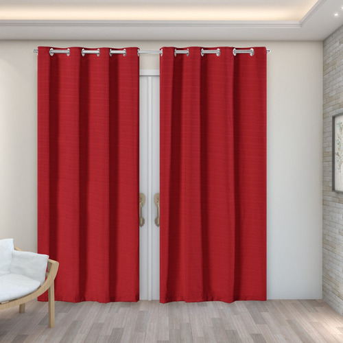 Cortina Rústica 2,80m X 2,30m Decoração Sala Porta Balcão Cor Vermelho