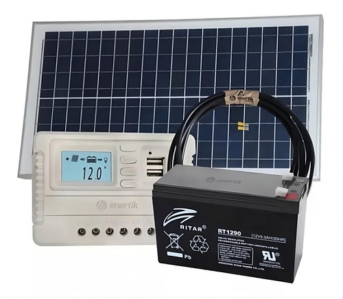 Kit Panel Solar 10w Regulador 5a Bateria 12v 9ah - Enertik