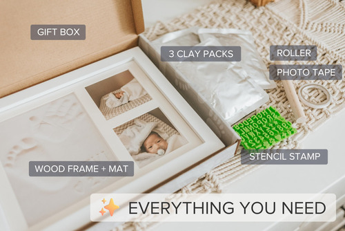 Kit De Recuerdo Para Bebé Con Huellas Y Marco De Madera