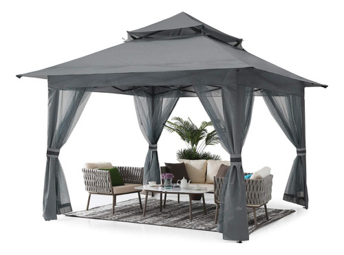 Gazebo P/aire Libre, 13x13 Ft, C/mosquitera; Abccanopy, Gris