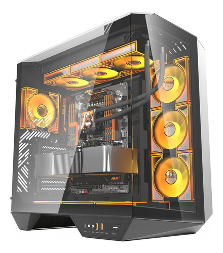 Gabinete Darkflash Dy470 Atx Lujo Vista 330° Con 4 Fans Argb Negro