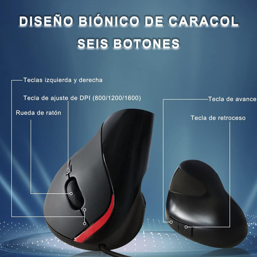 Mouse Ergonômico Com 6 Botões, Mouse Vertical Com Apoio