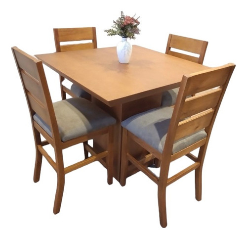 Juego De Comedor Alto Madera Maciza Eucaliptos 4 Sillas