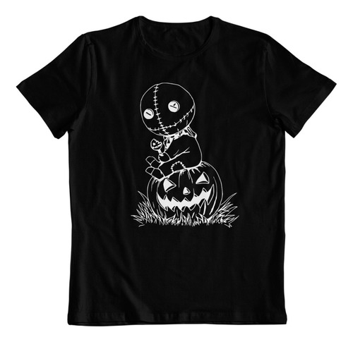 Polera Negra Algodon Estampado Dtf Halloween Muñeco Asesino