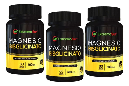 Pack 3 Bisglicinato De Magnesio 180 Caps 500mg Premium 