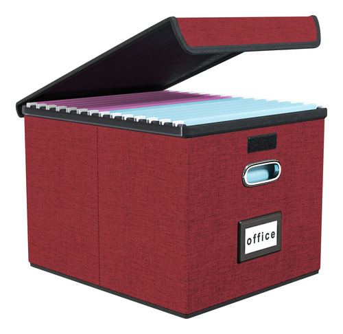 Caja Organizadora De Archivos De Color Rojo Oscuro Con Tapa