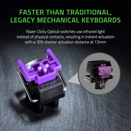 Teclado gamer Razer Huntsman Mini QWERTY Razer Purple inglés US color mercury con luz RGB