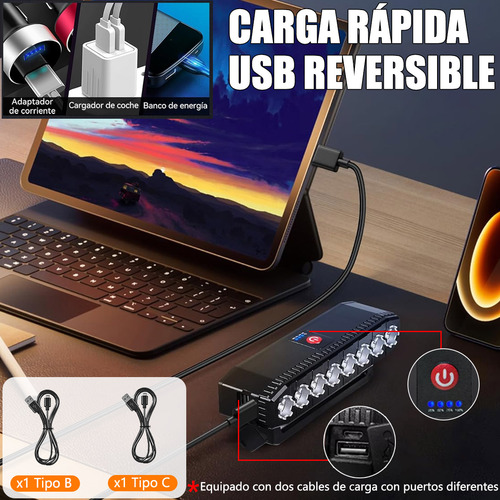 Luz Para Bicicleta 8000 Lúmenes Impermeable 8 Led Recargable Con Máscara Antiviento
