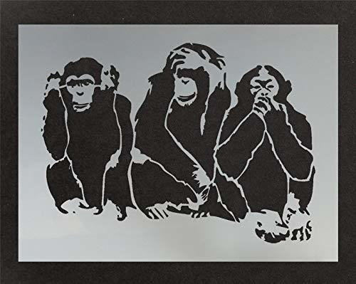 3 Wise Monkeys Stencil Plantilla Arte Para Decoracion Hogar