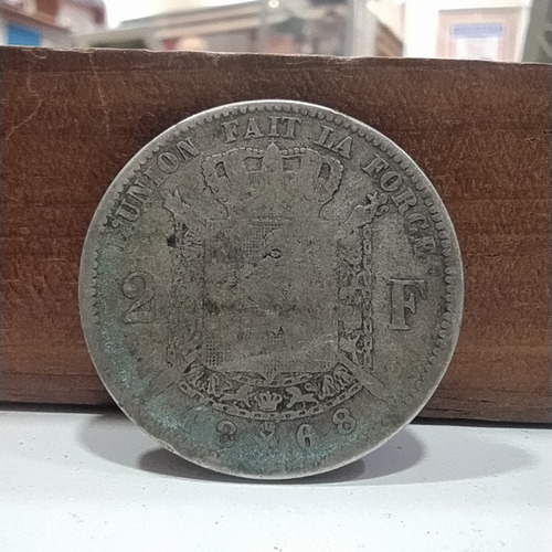 Antigua Moneda De Plata 2 Francos Bélgica 1868 Km# 30.1