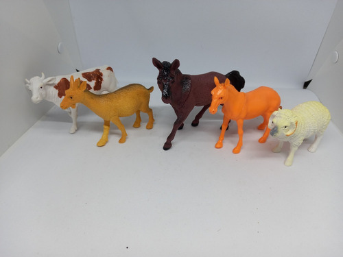 Set 5 Figuras Animal Granja Vaca Caballo 15cm Aprox Juguete 