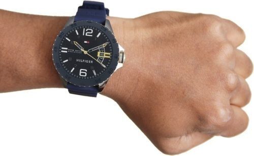 Reloj Tommy Hilfiger Mens Original Otros Fossil Mk Diesel Color de la correa Azul marino Color del bisel Plateado Color del fondo Negro