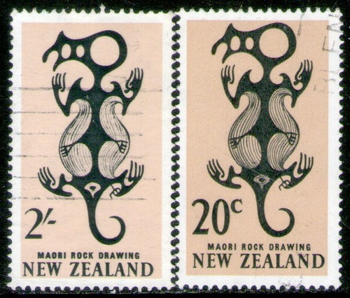 Nueva Zelanda 2 Sellos Usados Fósil Distintas Monedas 1960-7