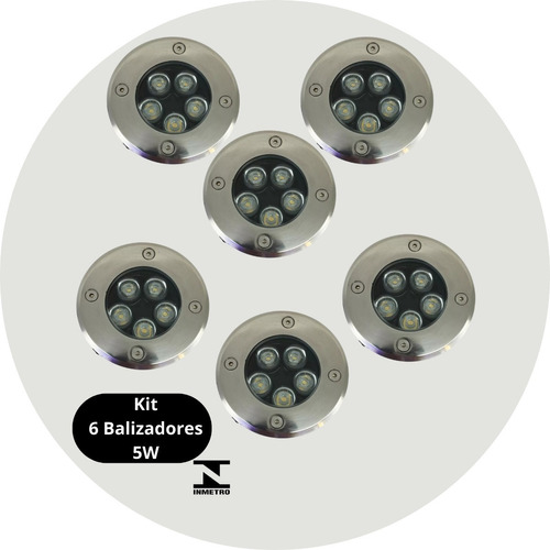 6 Balizadores Spot Led Piso 5w Embutir Jardim Branco_quente