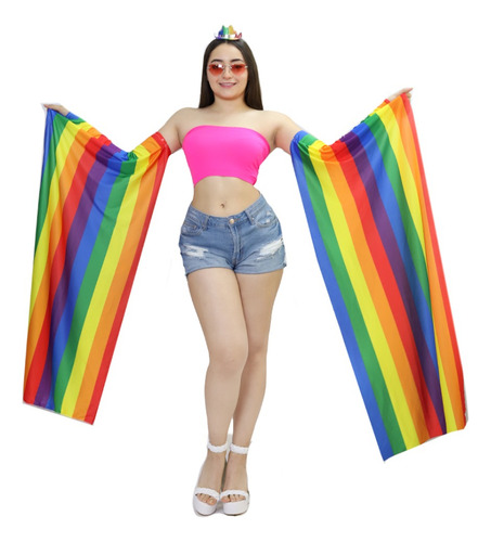 Disfraz Pride Orgullo Lgtb Mangas De Arcoiris Con Sombrerito Lentes Y Anillos Unisex Unitalla Adulto