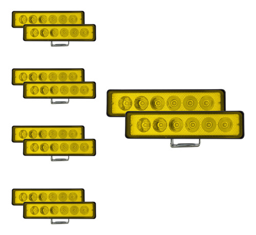 Kit De 10 Faros Tipo Barra 6 Leds Luz Amarilla 18w Tunelight