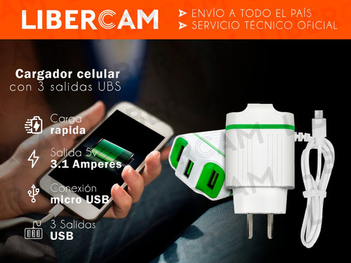 Cargador Celular Tablet Carga Rapida 3.1a + 3 Salidas Usb