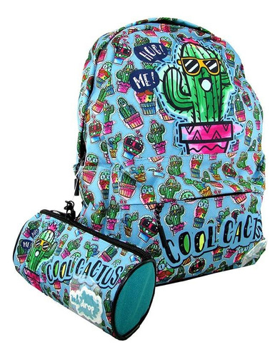 Mochila Escolar Espalda Reforzada + Cartuchera Tubo Inkdrop 