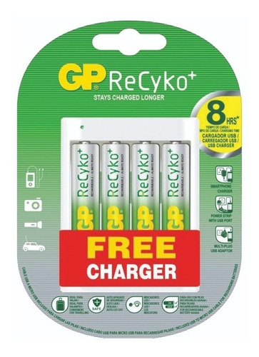 Carregador Gp Usb 4 Pilhas Aaa Recyko 800 Mah Original Loi