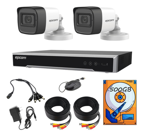 Kit Video Vigilancia Epcom 2 Cámaras 5mp Audio 500gb