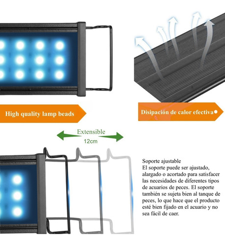 Luz para Pecera USB 20-40cm, Lámpara Para Acuario de Luz Blanca de Espectro Completo, Soporte Ajustable, para Acuarios Pequeños, Alta Luminosidad Natural