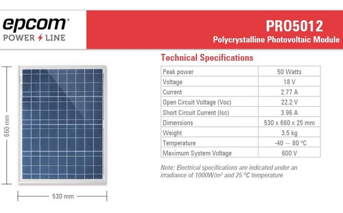 Imagen 2 de 3 de Paneles Solares Policristalino 50w Epcom Energía Solar