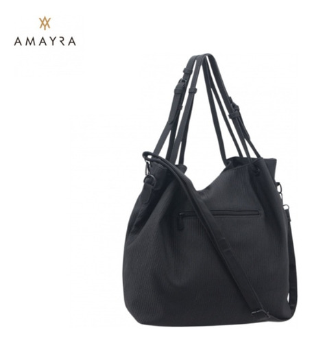 Cartera Bolso Mujer Amayra Estilo Tote Bag Amplio Moderno Negro Modelo 2 Engomada Diseño Texturado Color Negro A Tono