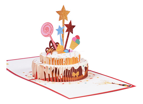 3d - Tarjeta De Cumpleaños Con Diseño De Tarta De Doble Capa