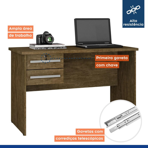 Mesa Para Computador 2 Gavetas Byte Valdemóveis Ipê Gf