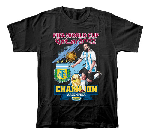 Camiseta Algodón Peinado De Argentina Campeón Del Mundial