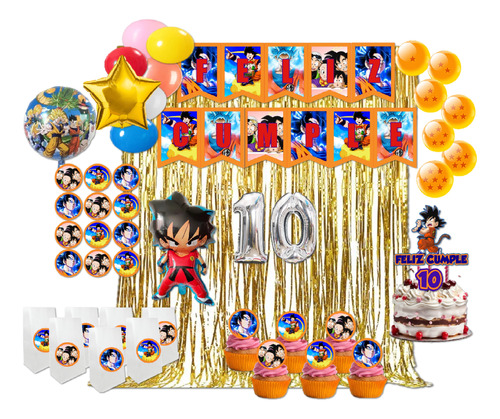 Globos Combo De Dragon Ball Z, Bolsitas, Toppers, Stickers