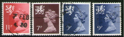 Reino Unido 4 Sellos Usados Escocia Y Gales Años 1976-78