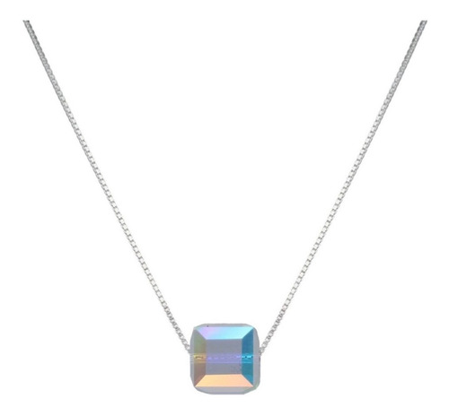 Collar Cubo Cristal Swarovski  Plata Ley 925 Mas Estuche 