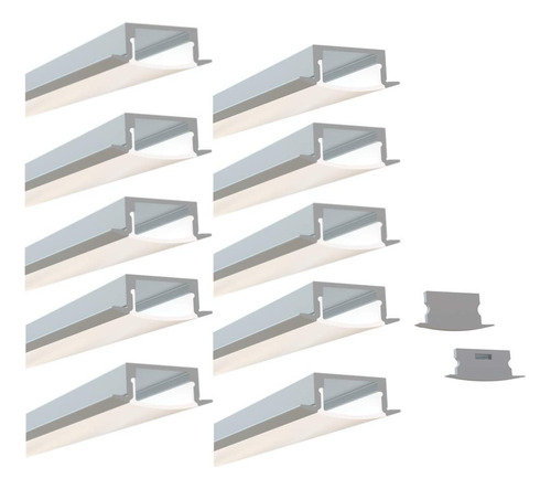 10 Canal Aluminio Led Empotrado 8 Pie Difusor Esmerilado Luz