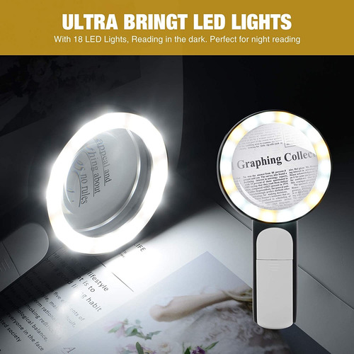 Jmh Lupa Con Luz, 30x Lupa De Mano Grande 18led Luz Fría ...