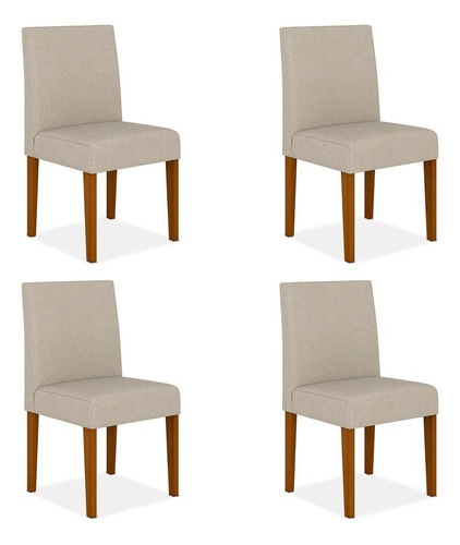 Kit 04 Cadeiras Haia Wood Cinamomo/linho Bege - M A Cor da estrutura da cadeira Cinamomo Cor do assento Linho bege Desenho do tecido Liso
