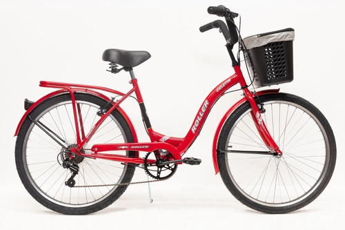 Bicicleta urbana femenina Roller Bike Cicletta 6V R26 frenos v-brakes cambio Shimano color rojo con pie de apoyo  