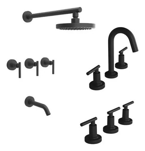 Combo Set Griferia Ducha Lavatorio Bidet Trovani Black Soho