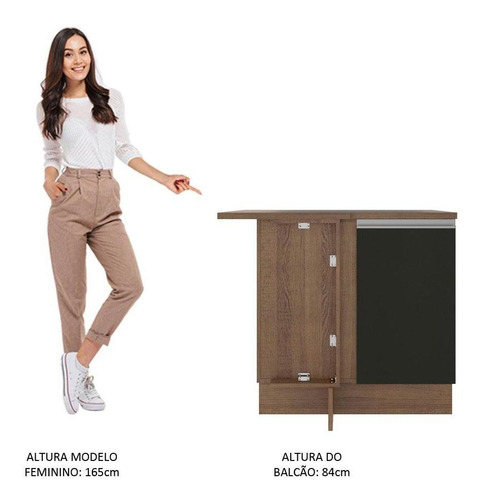 Balcão De Canto Madesa Glamy 1 Porta - Rustic/preto