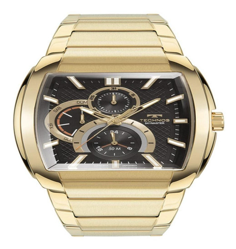 Relógio Technos Masculino Skymaster Dourado Fundo Preto