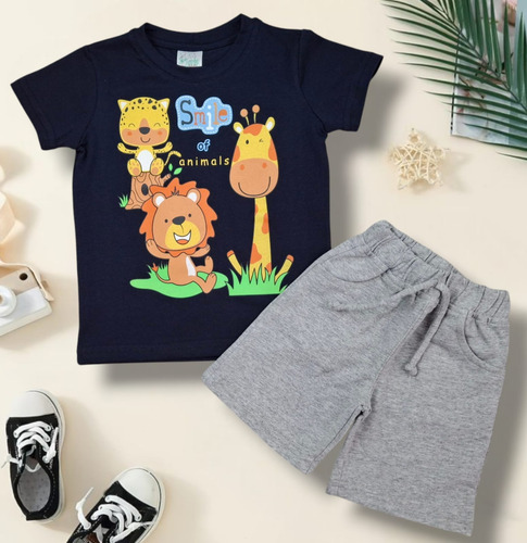 Conjunto Niño Playera Animales De La Selva Y Short