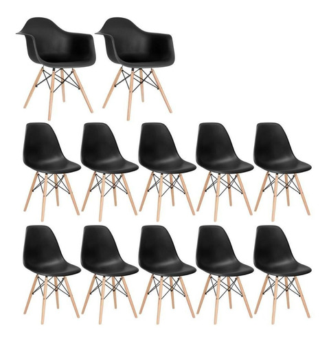 Kit Cadeiras Eames Wood 2 Daw E 10 Dsw Eiffel Coloridas Cor da estrutura da cadeira Preto