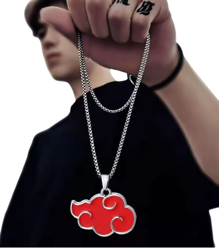 Collar Con Dije Color Plata Nube Roja Naruto Akatsuki Hombre