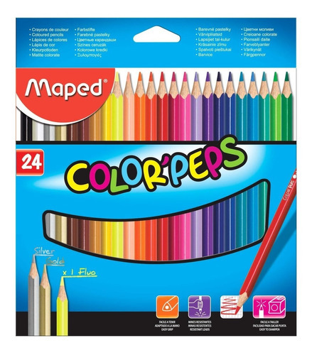 Lápices De Color Maped Color'peps X24-1 Fluo-2 Metalizados Trazo Multicolor
