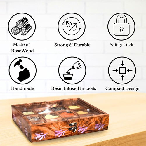 Caja De Especias De Madera Para Cocina Con Cuchara 12 Comp